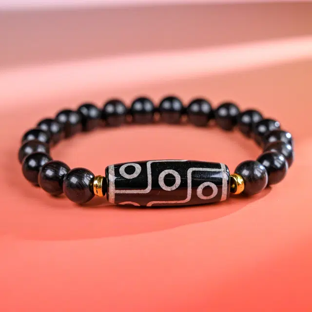 嫒柯 新中式国潮国风轻奢高级小众百搭设计感平安顺遂万事如意诸事顺利文玩佛珠盘玩#好运 黑檀 手串 男女同款情侣款