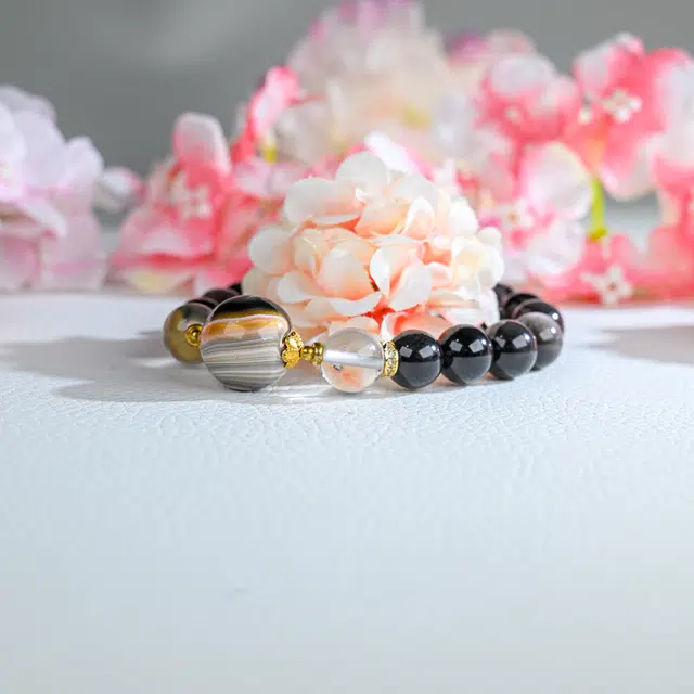 嫒柯 国潮文玩新中式简约大方高级轻奢新宠小众文艺设计百搭手饰八方来财招财纳福#好运莲莲 黑曜石 手串 男女同款情侣款