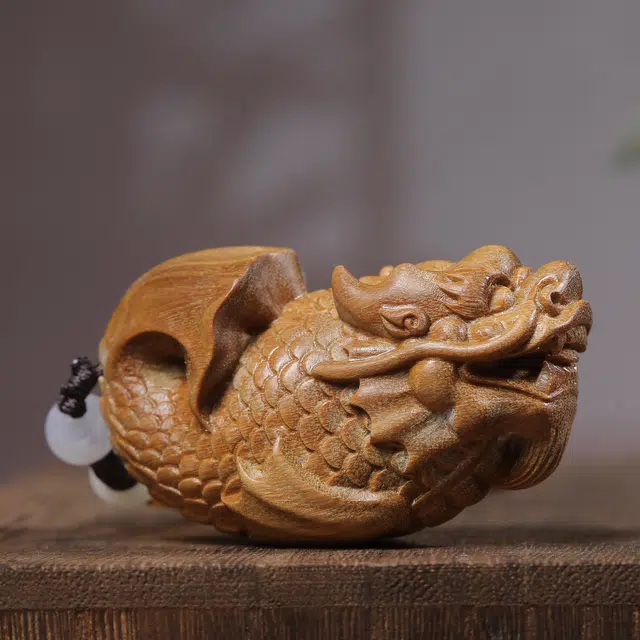 嫒柯 国潮新中式百搭轻奢高级茶宠文玩福星高照大吉大利招财纳福随身把玩#好运 绿檀 木作 男女同款情侣款