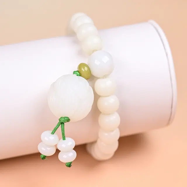 嫒柯 国潮新中式百搭轻奢高级文玩盘玩佛珠念珠万事胜意心想事成复古风文艺风好运 白玉菩提 手串 男女同款情侣款