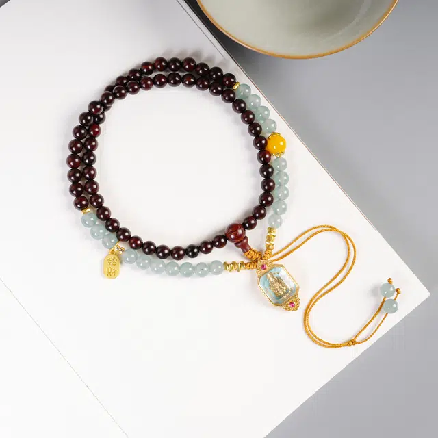 嫒柯 国潮新中式轻奢高级文玩 八方来财 招财纳福 节节高升 好运连连 诸事顺遂 紫檀属 项链 男女同款情侣款