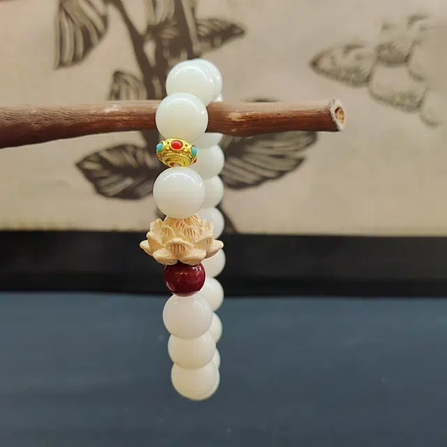 嫒柯 国潮新中式轻奢高级感文玩盘玩佛珠财源广进诸事顺心念珠复古风文艺风大吉大利招财进宝#好运 白玉菩提 手串 男女同款情侣款