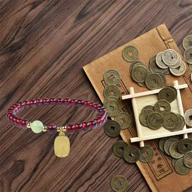 嫒柯 国潮新中式百搭轻奢高级文玩金玉满堂喜气洋洋盘玩佛珠念珠复古风文艺风#好运 紫檀属 手串 男女同款情侣款