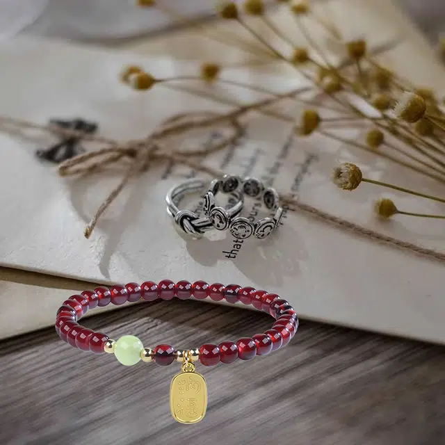 嫒柯 国潮新中式百搭轻奢高级文玩金玉满堂喜气洋洋盘玩佛珠念珠复古风文艺风#好运 紫檀属 手串 男女同款情侣款