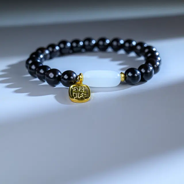 嫒柯 新中式高级感文玩佛珠百搭小清新轻奢招财转运珠国潮盘玩招财纳福八方来财#好运 黑檀 手串 男女同款情侣款
