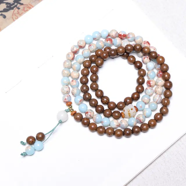 嫒柯 国潮新中式 小众高级感文玩佛珠 百搭小清新  幸福安康 福寿双全#好运 檀木 手串 男女同款情侣款