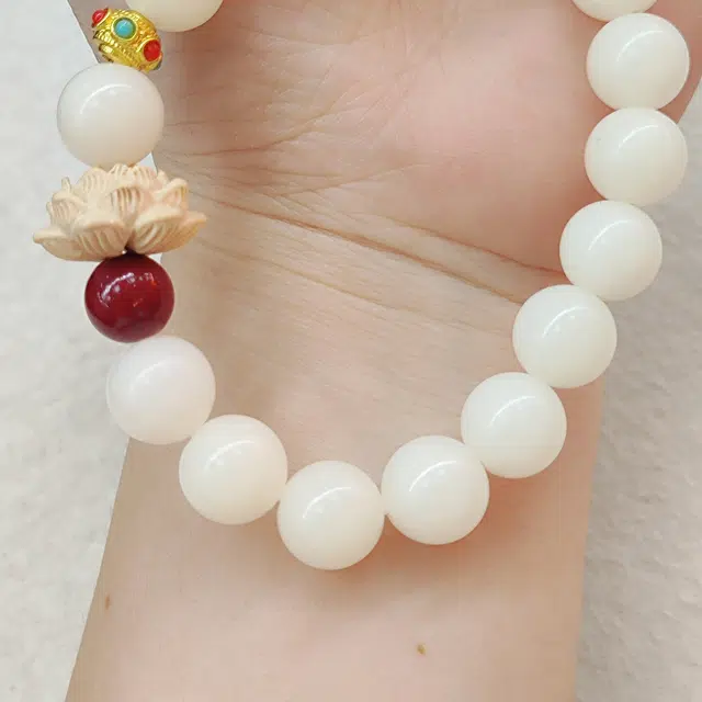 嫒柯 国潮新中式轻奢高级感文玩盘玩佛珠财源广进诸事顺心念珠复古风文艺风大吉大利招财进宝#好运 白玉菩提 手串 男女同款情侣款