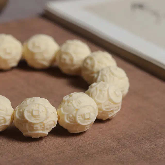 嫒柯 新中式国潮文艺复古小众轻奢高级感百搭有钱花盘玩文玩万事如意平安纳福诸事顺遂万事如意财源广进 象牙果 手串 男女同款情侣款