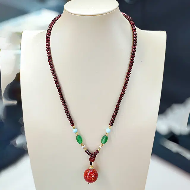 嫒柯 国潮新中式轻奢高级文玩吉祥如意步步高升盘玩佛珠心念珠复古风文艺风高考必过#好运 血檀 项链 男女同款情侣款