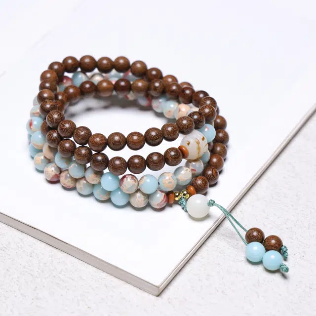 嫒柯 国潮新中式 小众高级感文玩佛珠 百搭小清新  幸福安康 福寿双全#好运 檀木 手串 男女同款情侣款