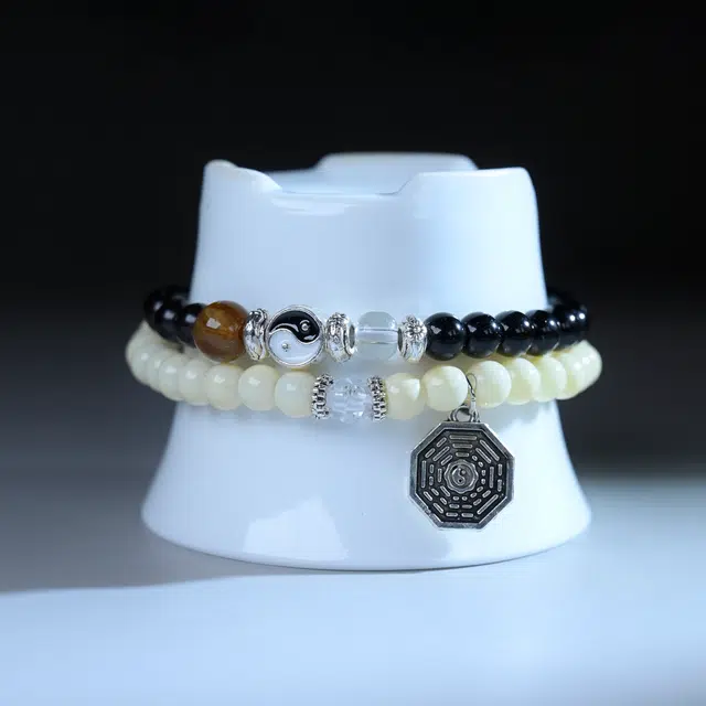 嫒柯 国潮新中式百搭轻奢简约高级设计素雅美文玩盘玩念珠佛珠观复古风文艺风招财纳福转运#好运 黑檀 手串 男女同款情侣款