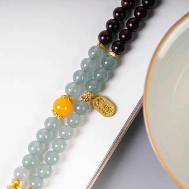 嫒柯 国潮新中式轻奢高级文玩 八方来财 招财纳福 节节高升 好运连连 诸事顺遂 紫檀属 项链 男女同款情侣款