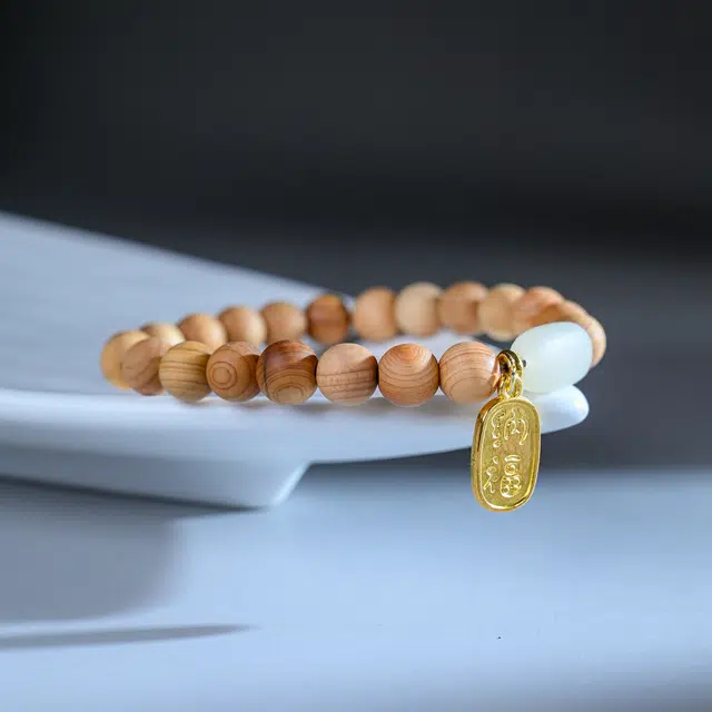 嫒柯 新中式高级感文玩佛珠百搭小清新轻奢招财转运珠国潮盘玩四季平安五福临门#好运 崖柏 手串 男女同款情侣款