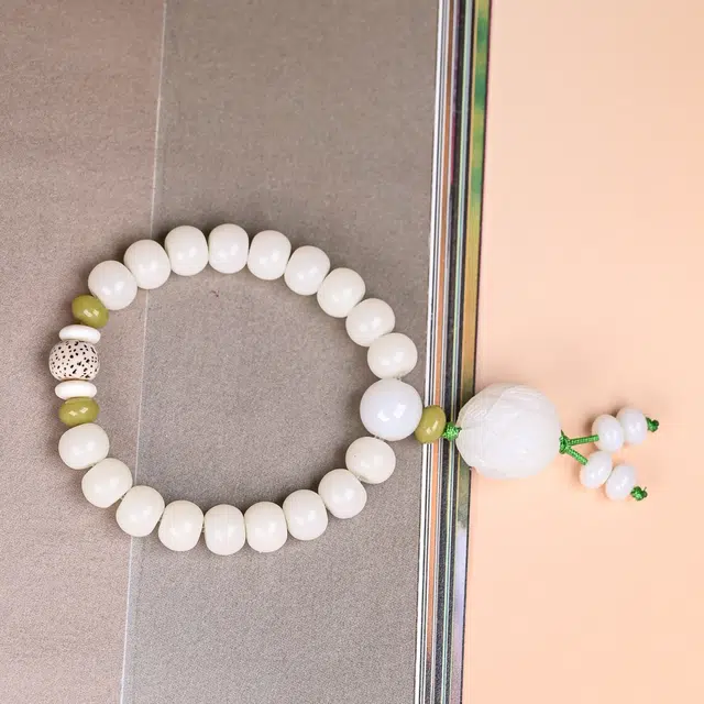 嫒柯 国潮新中式百搭轻奢高级文玩盘玩佛珠念珠万事胜意心想事成复古风文艺风好运 白玉菩提 手串 男女同款情侣款