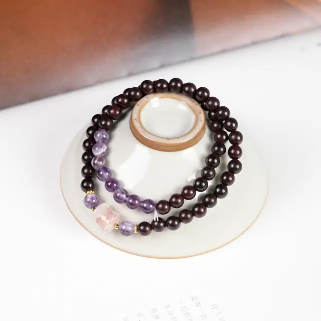【拆房老料】 嫒柯 国风新中式文玩双圈紫珠百搭小蛮腰叠戴招财转运珠好运连连八方 来财#好运 紫檀属 手串 男女同款情侣款
