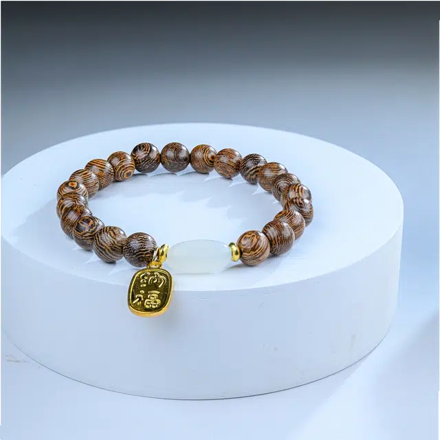 嫒柯 新中式高级感文玩佛珠百搭小清新轻奢招财转运珠国潮盘玩恭喜发财吉星高照#好运 鸡翅木 手串 男女同款情侣款