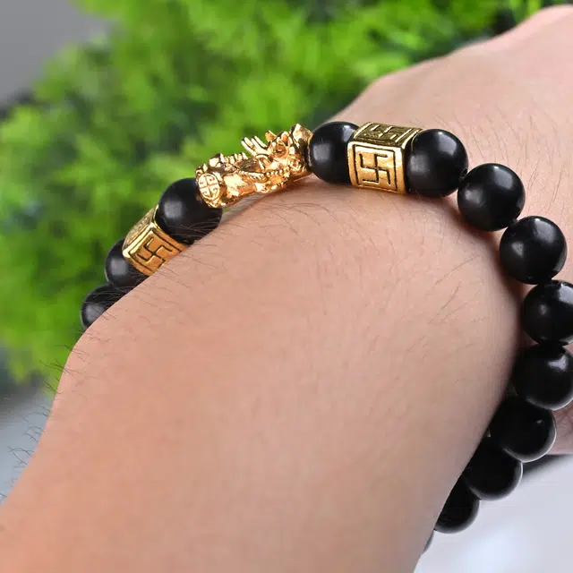 嫒柯 国潮新中式轻奢高级文玩八方来财招财转运貔貅盘玩佛珠复古风文艺风#好运 黑檀 手串 男女同款情侣款