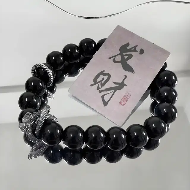嫒柯 招财转运珠国风新中式祥龙纳福八方来财国潮复古文艺风轻奢高级感文玩佛珠平安#好运 黑檀 手串 男女同款情侣款