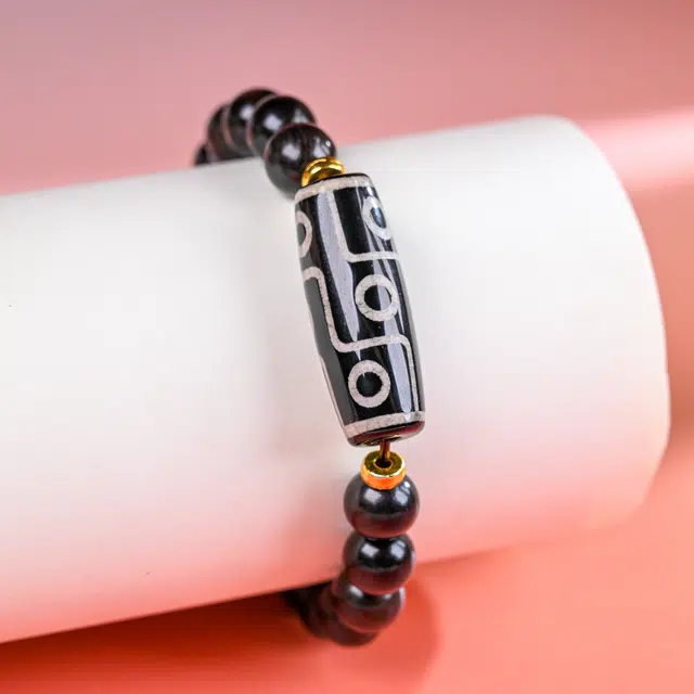嫒柯 新中式国潮国风轻奢高级小众百搭设计感平安顺遂万事如意诸事顺利文玩佛珠盘玩#好运 黑檀 手串 男女同款情侣款