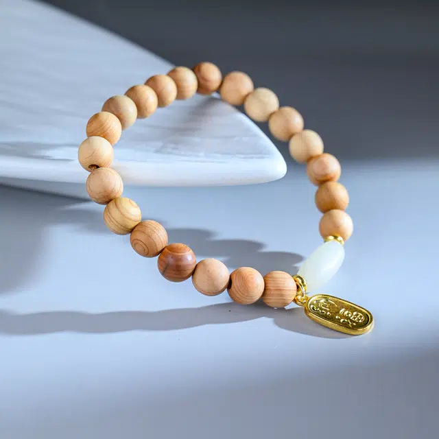 嫒柯 新中式高级感文玩佛珠百搭小清新轻奢招财转运珠国潮盘玩四季平安五福临门#好运 崖柏 手串 男女同款情侣款