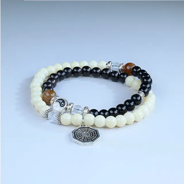 嫒柯 国潮新中式百搭轻奢简约高级设计素雅美文玩盘玩念珠佛珠观复古风文艺风招财纳福转运#好运 黑檀 手串 男女同款情侣款