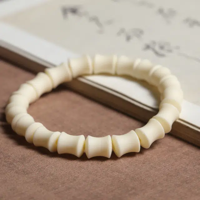 嫒柯 新中式国潮文艺复古小众轻奢高级感百搭素圈竹节盘玩文玩万事如意平安纳福诸事顺遂喜乐幸运好运 象牙果 手串 男女同款情侣款