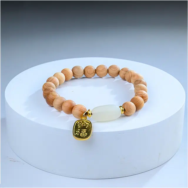 嫒柯 新中式高级感文玩佛珠百搭小清新轻奢招财转运珠国潮盘玩四季平安五福临门#好运 崖柏 手串 男女同款情侣款