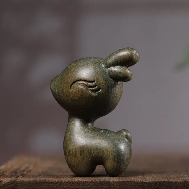 嫒柯 国潮新中式百搭轻奢高级文玩可爱小鹿一鹿平安平安吉祥吉祥如意复古风#好运 绿檀 把件 男女同款情侣款