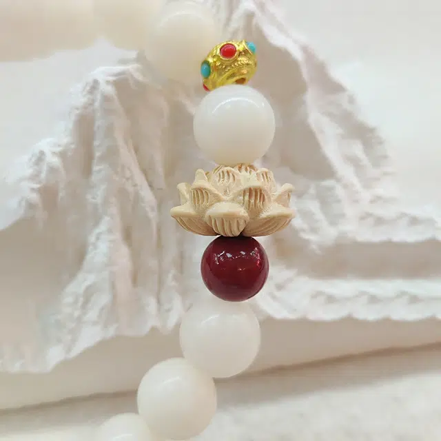 嫒柯 国潮新中式轻奢高级感文玩盘玩佛珠财源广进诸事顺心念珠复古风文艺风大吉大利招财进宝#好运 白玉菩提 手串 男女同款情侣款