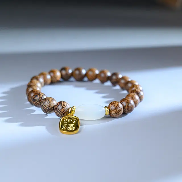 嫒柯 新中式高级感文玩佛珠百搭小清新轻奢招财转运珠国潮盘玩恭喜发财吉星高照#好运 鸡翅木 手串 男女同款情侣款