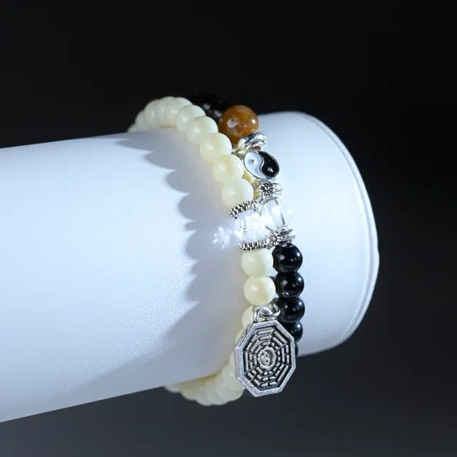 嫒柯 国潮新中式百搭轻奢简约高级设计素雅美文玩盘玩念珠佛珠观复古风文艺风招财纳福转运#好运 黑檀 手串 男女同款情侣款