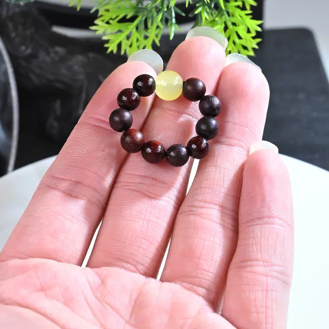 嫒柯 国潮新中式百搭轻奢高级文玩盘玩佛珠念珠鹏程万里青云直上复古风文艺风#好运 紫檀属 戒指 男女同款情侣款