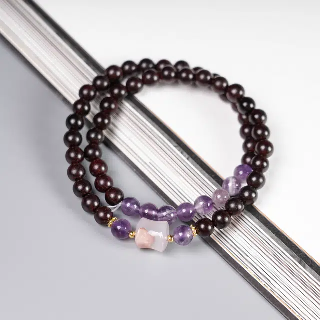 【拆房老料】 嫒柯 国风新中式文玩双圈紫珠百搭小蛮腰叠戴招财转运珠好运连连八方 来财#好运 紫檀属 手串 男女同款情侣款