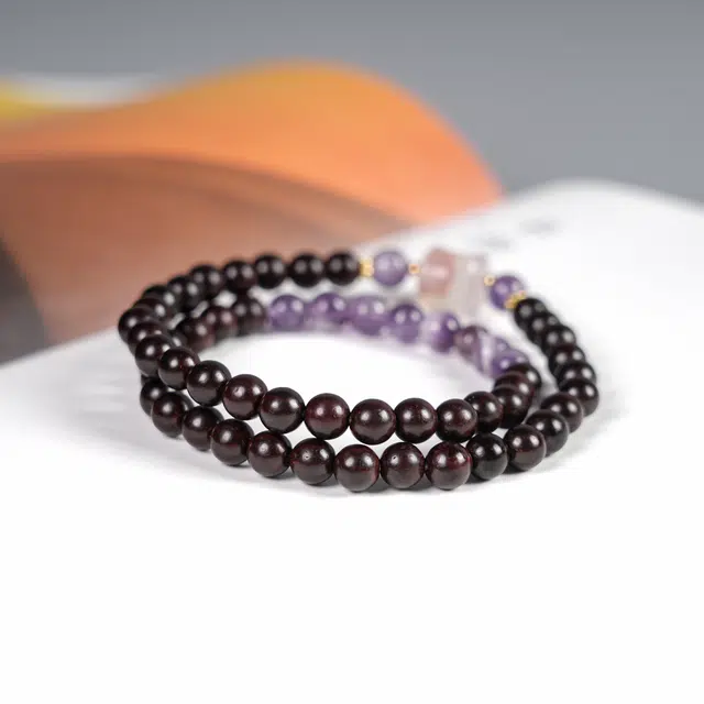 【拆房老料】 嫒柯 国风新中式文玩双圈紫珠百搭小蛮腰叠戴招财转运珠好运连连八方 来财#好运 紫檀属 手串 男女同款情侣款