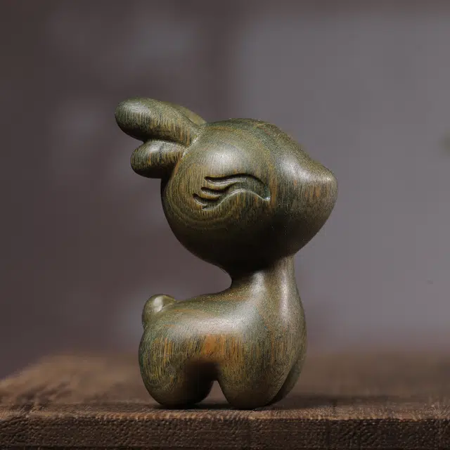 嫒柯 国潮新中式百搭轻奢高级文玩可爱小鹿一鹿平安平安吉祥吉祥如意复古风#好运 绿檀 把件 男女同款情侣款