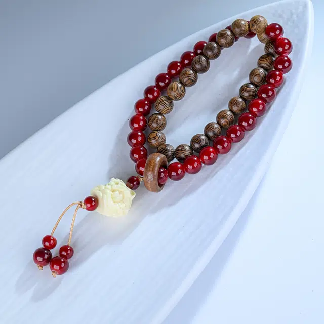 嫒柯 国潮新中式百搭轻奢简约高级设计感素雅美文玩盘玩念珠佛珠观复古风文艺风四季平安转运好运 鸡翅木 手串 男女同款情侣款