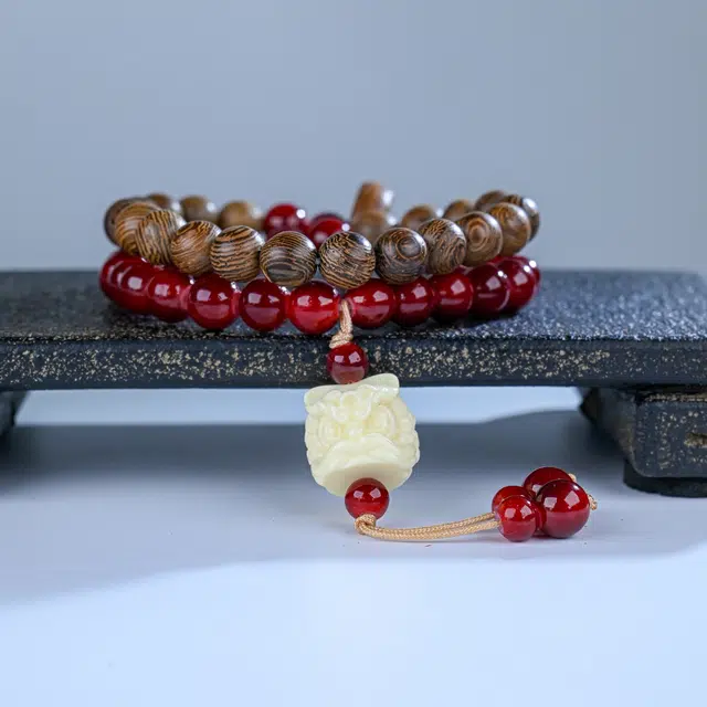 嫒柯 国潮新中式百搭轻奢简约高级设计感素雅美文玩盘玩念珠佛珠观复古风文艺风四季平安转运好运 鸡翅木 手串 男女同款情侣款