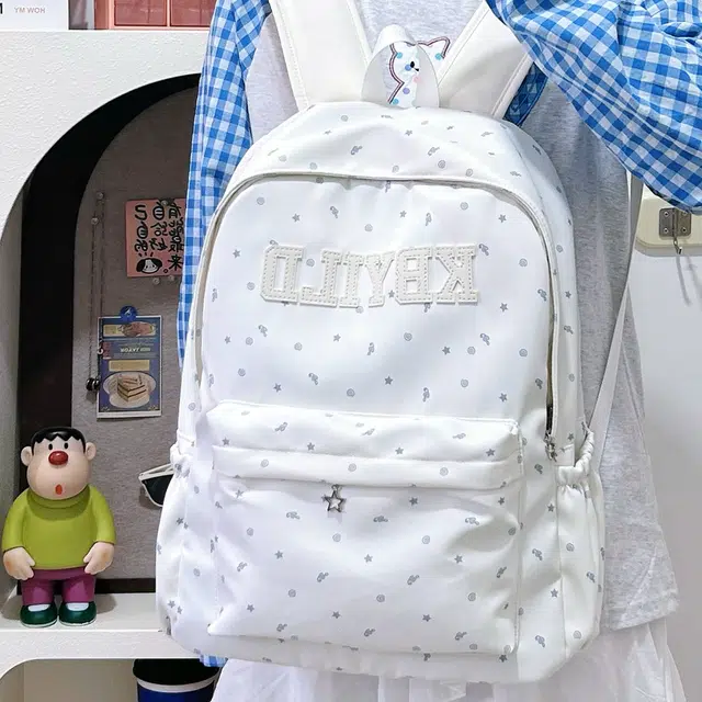 泰格奴 小清新刺绣字母图案休闲高颜值潮版韩版高颜值背包上学书包 尼龙 双肩包 常规 男女同款情侣款 白色/黑色