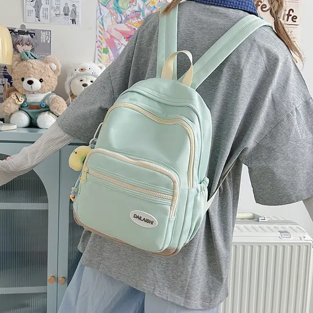 泰格奴 小清新高颜值精美上课百搭 尼龙 双肩包 男女同款情侣款 绿色/粉色/黄色/黑色