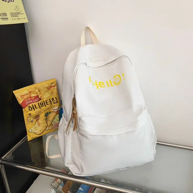 泰格奴 字母印花简约纯色轻便大容量背包初中高中上课百搭书包 尼龙 双肩包 男女同款情侣款 白色/黑色/紫色/ 黄色/桔色/绿色/蓝色/粉色