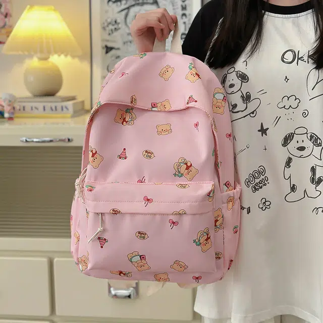 泰格奴 可爱小熊印花学生百搭 尼龙 书包背包双肩包 女款 多色