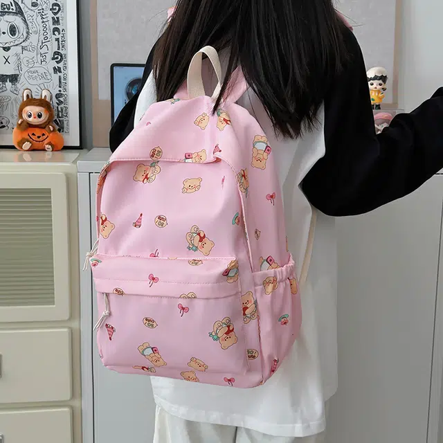 泰格奴 可爱小熊印花学生百搭 尼龙 书包背包双肩包 女款 多色