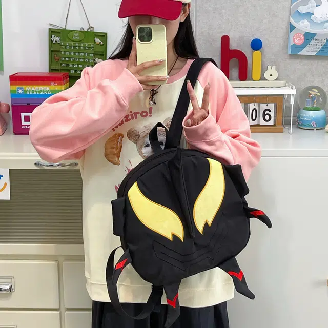 泰格奴 时尚个性小众搞怪百搭 尼龙 双肩包 大号 男女同款情侣款 黑色