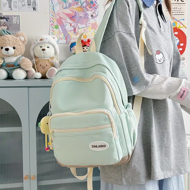 泰格奴 小清新高颜值精美上课百搭 尼龙 双肩包 男女同款情侣款 绿色/粉色/黄色/黑色