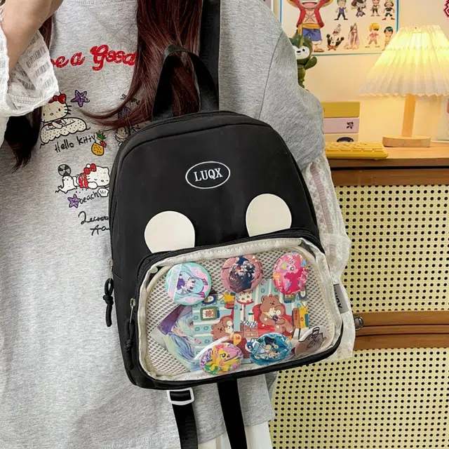 泰格奴 小清新休闲高颜值精美潮版韩版背包初中生高中生大学生上课百搭书包 帆布 双肩包 男女同款情侣款 黑色/粉红色/紫罗兰/天蓝色