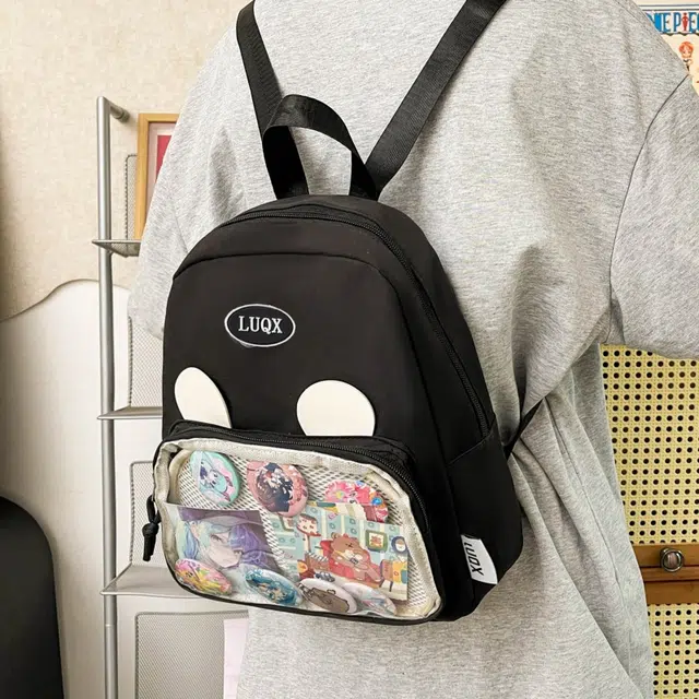 泰格奴 小清新休闲高颜值精美潮版韩版背包初中生高中生大学生上课百搭书包 帆布 双肩包 男女同款情侣款 黑色/粉红色/紫罗兰/天蓝色