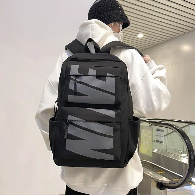 泰格奴 字母印花轻便简约大容量运动耐磨背包初中生高中生大学生上课百搭书包 尼龙 双肩包 常规 男女同款情侣款 黑色/白色/灰色/蓝色