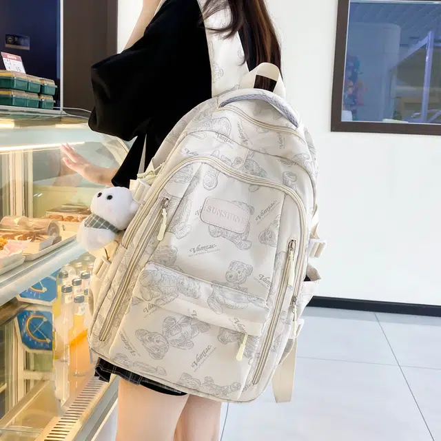 泰格奴 字母印花轻便简约国风大容量运动耐磨背包初中生高中生大学生上课百搭书包 尼龙 双肩包 男女同款情侣款 多色