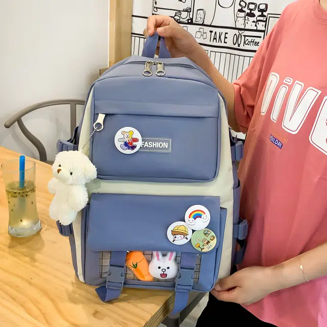 泰格奴 小清新休闲高颜值韩版背包初中生高中生大学生上课百搭书包 帆布 双肩包 男女同款情侣款 蓝色/粉色/紫色/黑色