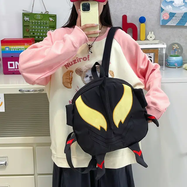 泰格奴 时尚个性小众搞怪百搭 尼龙 双肩包 大号 男女同款情侣款 黑色